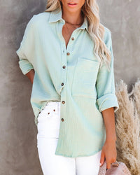 V Neck Button Ladies Cotton Linen Shirt