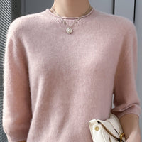 Spring Style Front Line Ready-made Garments Pure Wool Sweater Round Neck Curling Half Sleeve