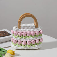 Cloth Line Crochet Knitting Tulips Handbags