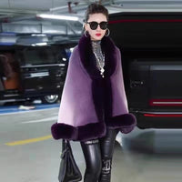 Plus Size Women's Knit Cardigan Jacket Fur Collar Gradient Shawl Cape