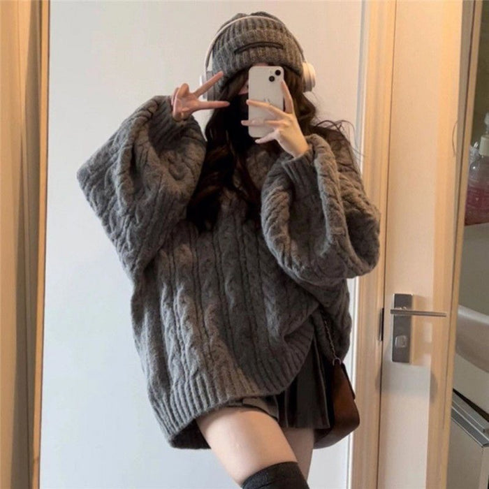 Idle Style Retro Thickened V-neck Loose Sweater