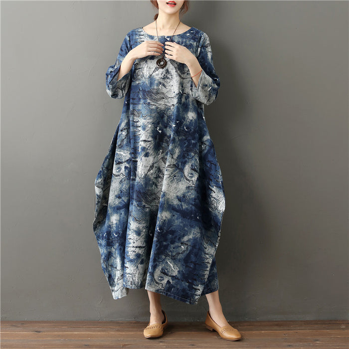 Original Tie-dye Plus Size Artistic Retro Cotton And Linen Dress