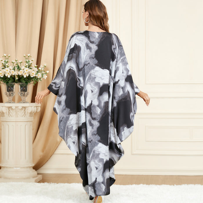 Women's Contrast Color Batwing Sleeve Loose Plus Size Dress