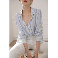 Women's New Contrast Color Vertical Striped Shirt