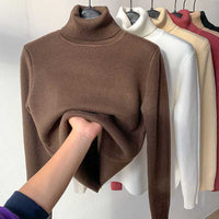 Women's Turtleneck Sweater Top With Velvet Thickened Inner Wear