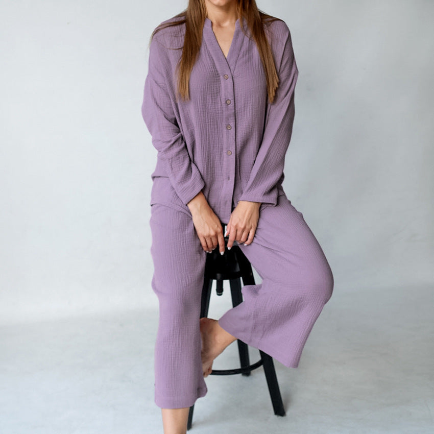 Crepe Cotton Pajamas Loose Breathable Confinement Clothing Long Sleeve Trousers Suit