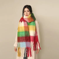 European And American Mohair Plush Warm Leisure Versatile Lattice Scarf