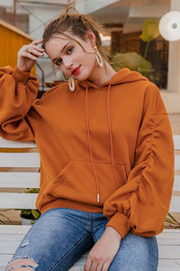 Pumpkin Color Pleated Pullover Sweater Hong Kong Style Hooded Solid Color Loose Sweater