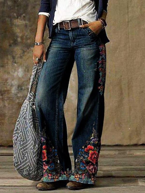 Ladies denim straight-leg pants