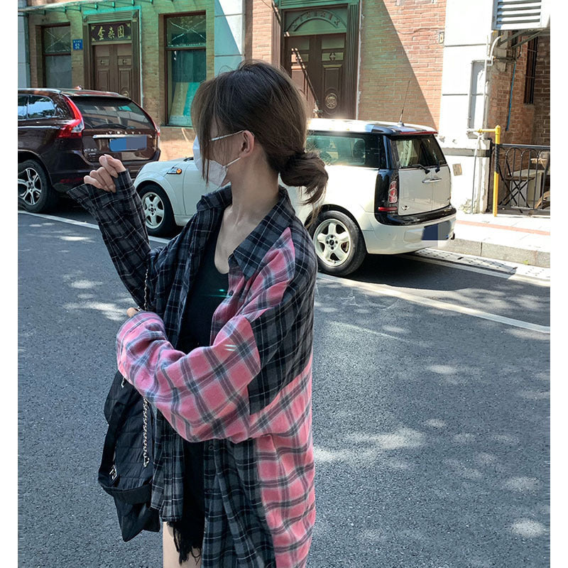 Women's Irregular Spliced Plaid Blouse