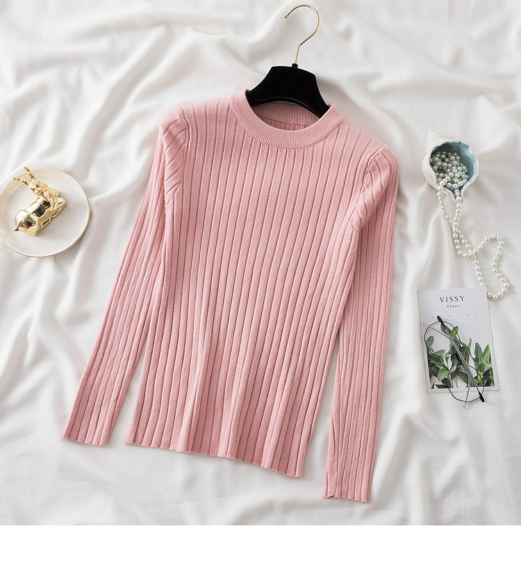 New Round Neck Sunken Stripe Knitwear For Women