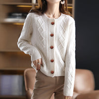 Women's Round Neck Knitted Cardigan Thick Sweater