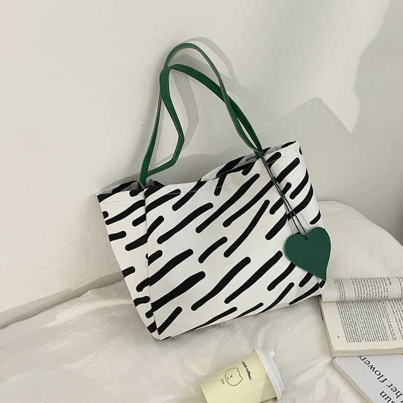 Women's Fashion Contrast Color Zebra Print Canvas Bag