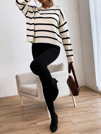 Striped Knitted Round Neck Pullover Multicolor Sweater