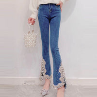 Heavy Industry Diamond-studded Bead Slit Micro-flared Pants
