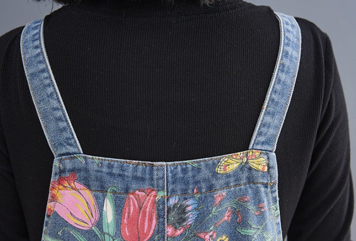 Spring Lean Print Jean Overalls For Women