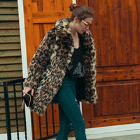 European And American Lapel Leopard Like Fur Coat