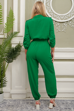 Full sleeve belted jumpsuit in green