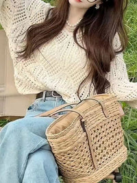 Hollow Sweater V-neck Long Korean Style Loose