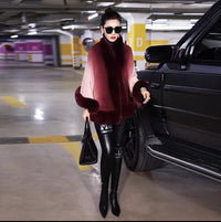 Plus Size Women's Knit Cardigan Jacket Fur Collar Gradient Shawl Cape