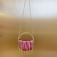 Rhinestone Tassel Pleated Mini Shoulder Messenger Bag