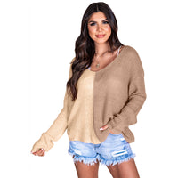 New Color Matching V-neck Pullover Sweater Knitted Long-sleeved Top