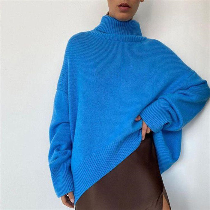 Solid Color Knitted Sweater Loose Turtleneck