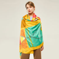 Printed knitted color block women's scarf