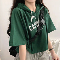 Casual Letter Hooded Short Sleeve Loose Half-sleeved T-shirt Top