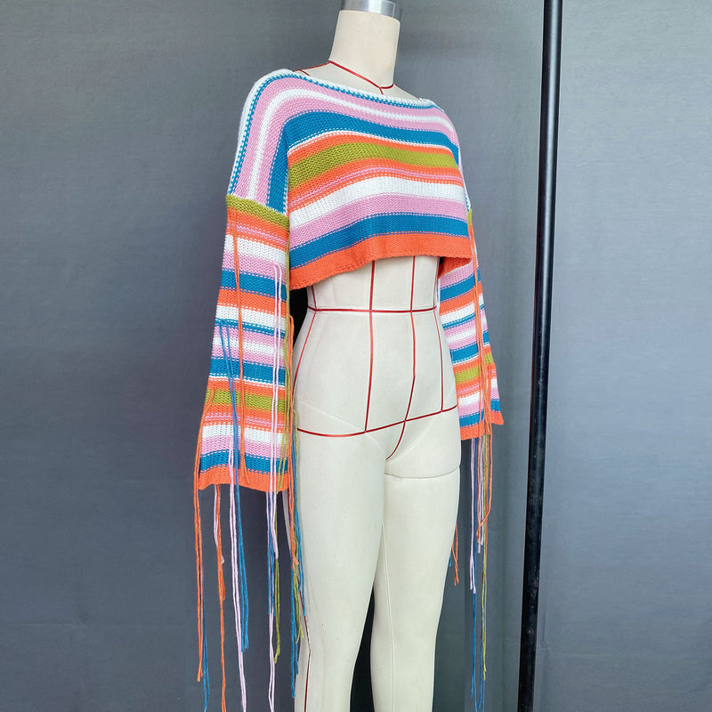 Women's Rainbow Tassel Vacation Style Loose Sweater