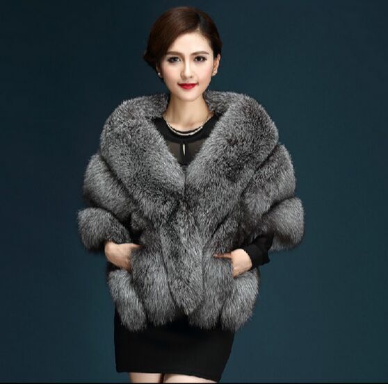 Autumn And Winter New Fox Fur Silver Fox  Fur Coat Shawl Cape Female