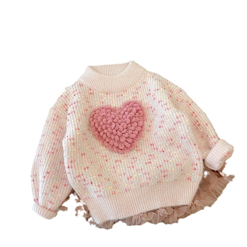 Three-dimensional Furry Heart-shaped Colorful Knitted Pullover Thick Sweater