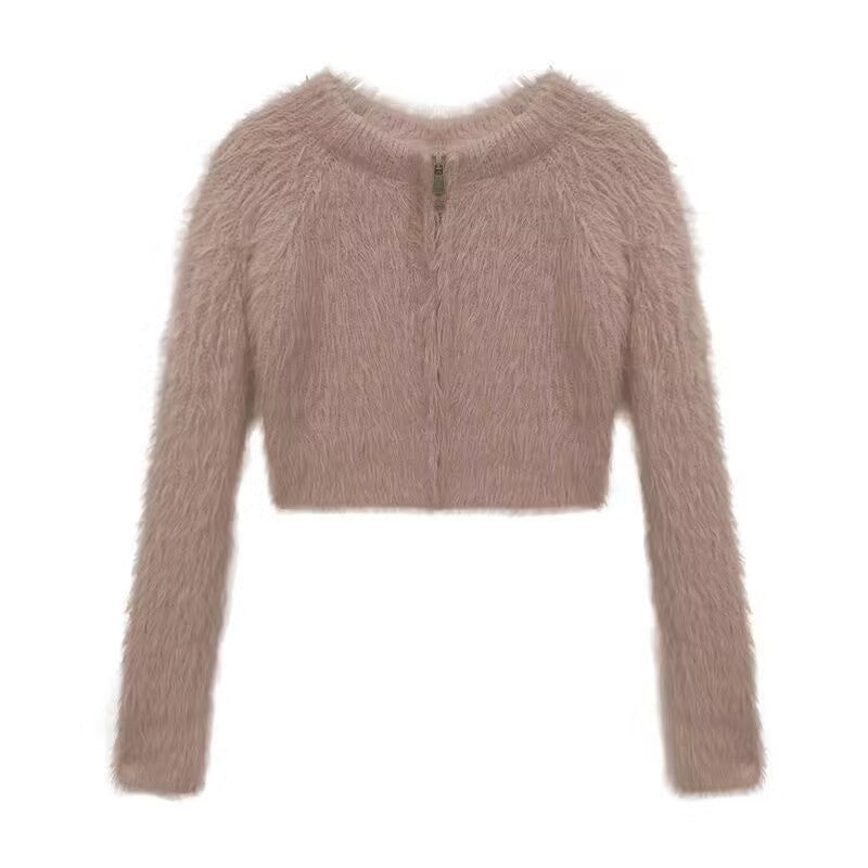 Pure Desire Style Hot Girl Mink-like Wool Short Sweater Top Elegant Slim Sexy Niche Cardigan