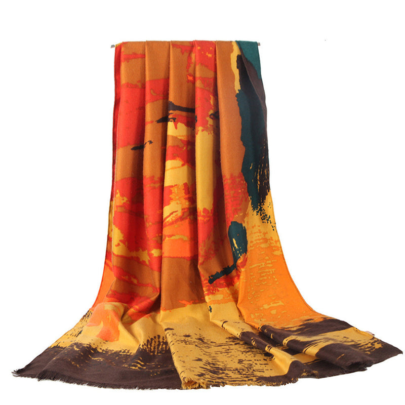 Printed double-sided satin graffiti scarf