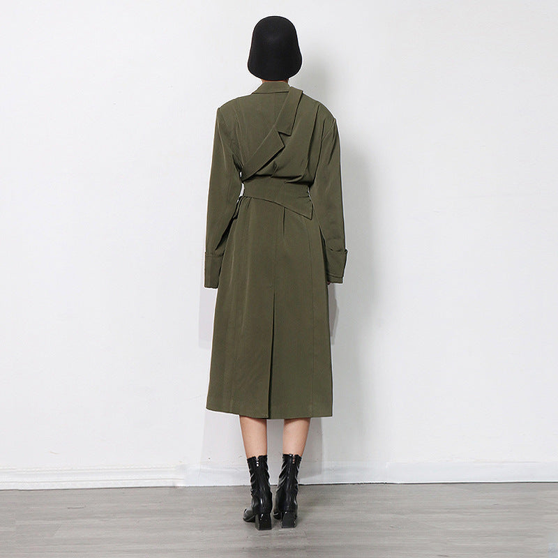 Irregular-panel Single-breasted Lapel Long Coat