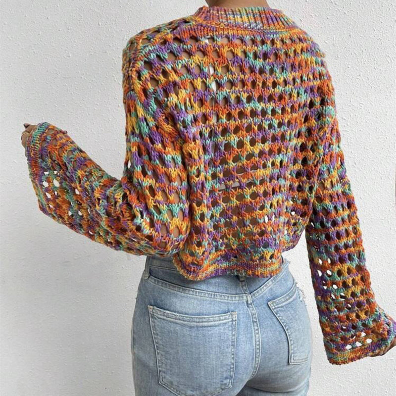 Retro Short Women's Colorful Woven Top Sweater