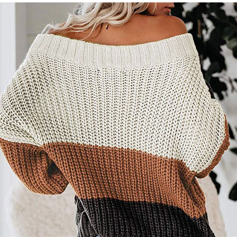 Women's Fashion Loose Casual Patchwork Stripes Knitwear