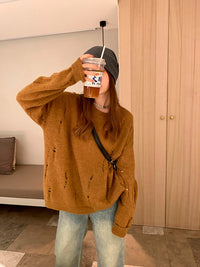 Autumn And Winter Loose Idle Style Design Sense Hong Kong Style Long Sleeve Knitwear Top