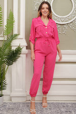 Full Sleeve Belted Jumpsuit in Pink