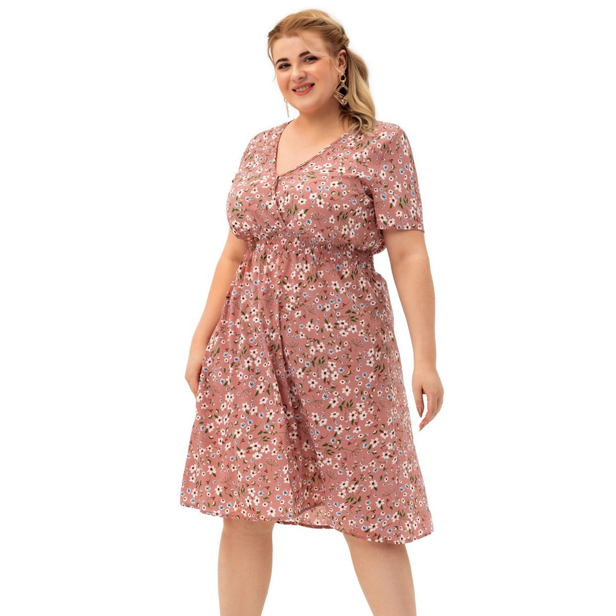 Plus Size Women's Short-sleeved Printed Dress