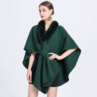 Imitation Rex Rabbit Fur Collar Cape And Shawl Female Loose Knitted Cardigan