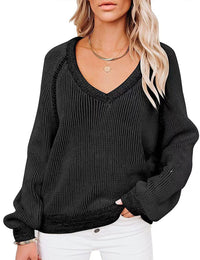 V-neck Pullover Women's Fashion Personality Long-sleeved Knitted Sweater