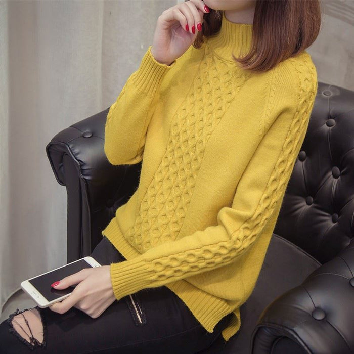 Solid Color Twist Half Turtleneck Pullover Sweater