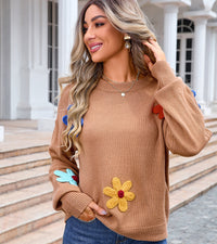 Women's Flower Sweater Plus Size Loose Round Neck