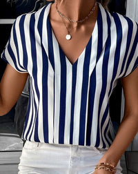 Fashion Short Sleeve Striped Shirt For Women