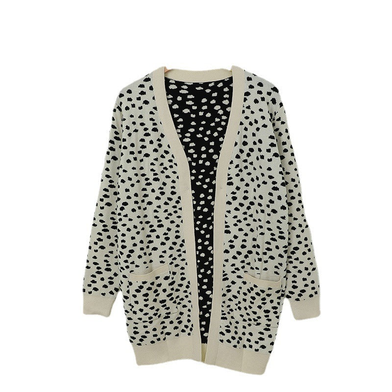 Cardigan Dotted Knitted Tup Cardigan Long Sleeve Coat