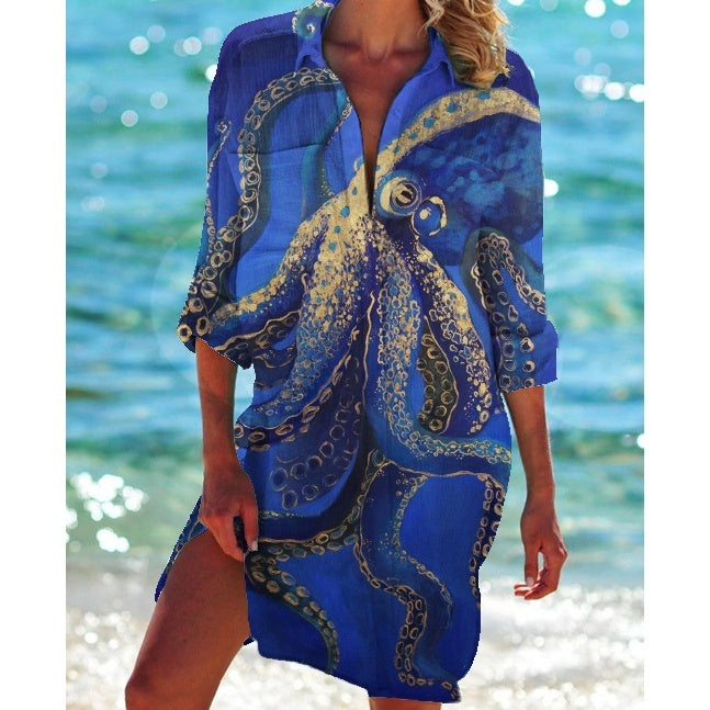 Women's Vacation Beach Bikini Jacket Printed Shirt