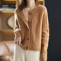 Women's Round Neck Knitted Cardigan Thick Sweater