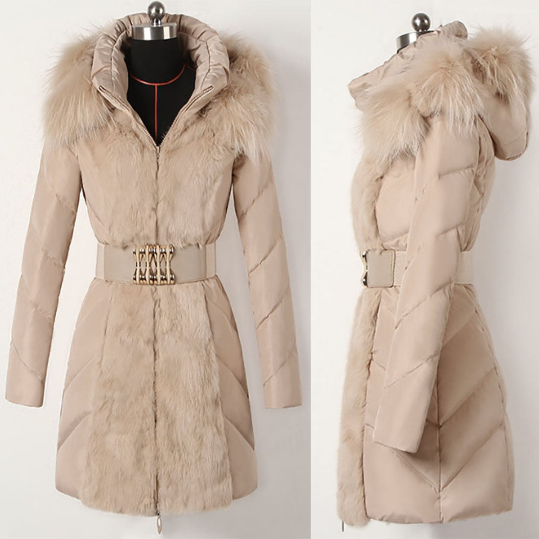 Fashionable Women's Luxury Style Winter Warm Leather Collar Jacket