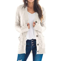 Women's Casual Cardigan Coat Solid Color Twist Button Cardigan Sweater